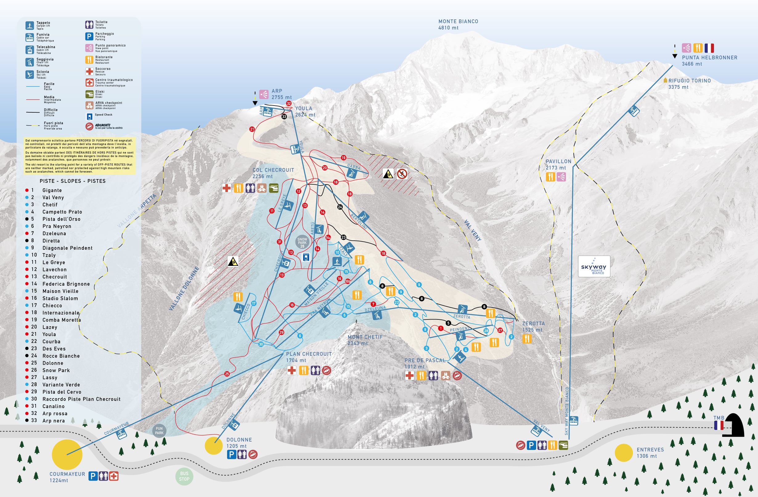 Mappa Piste Courmayeur - skimap ufficiale