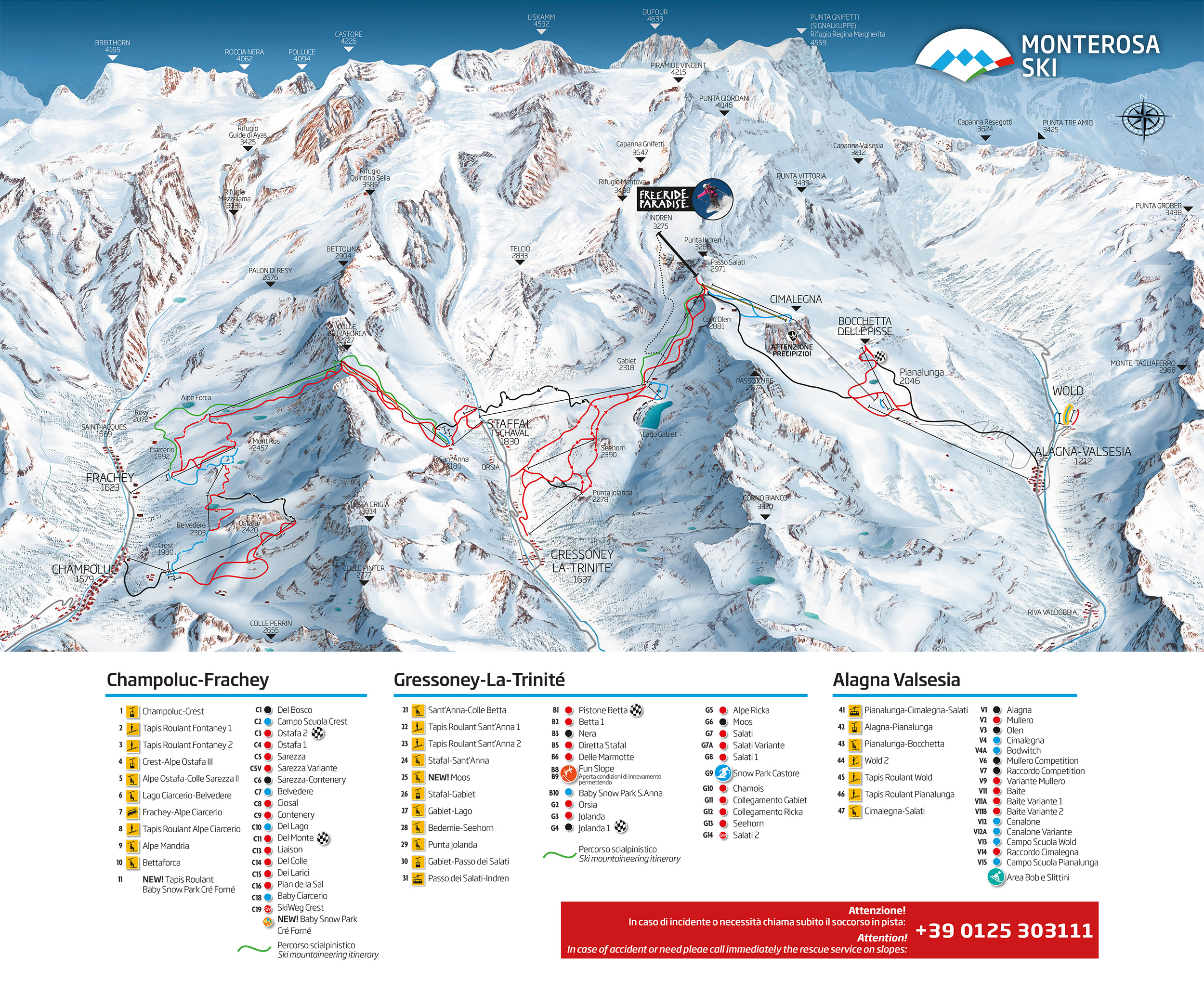 Mappa Piste Monterosa Ski - skimap ufficiale