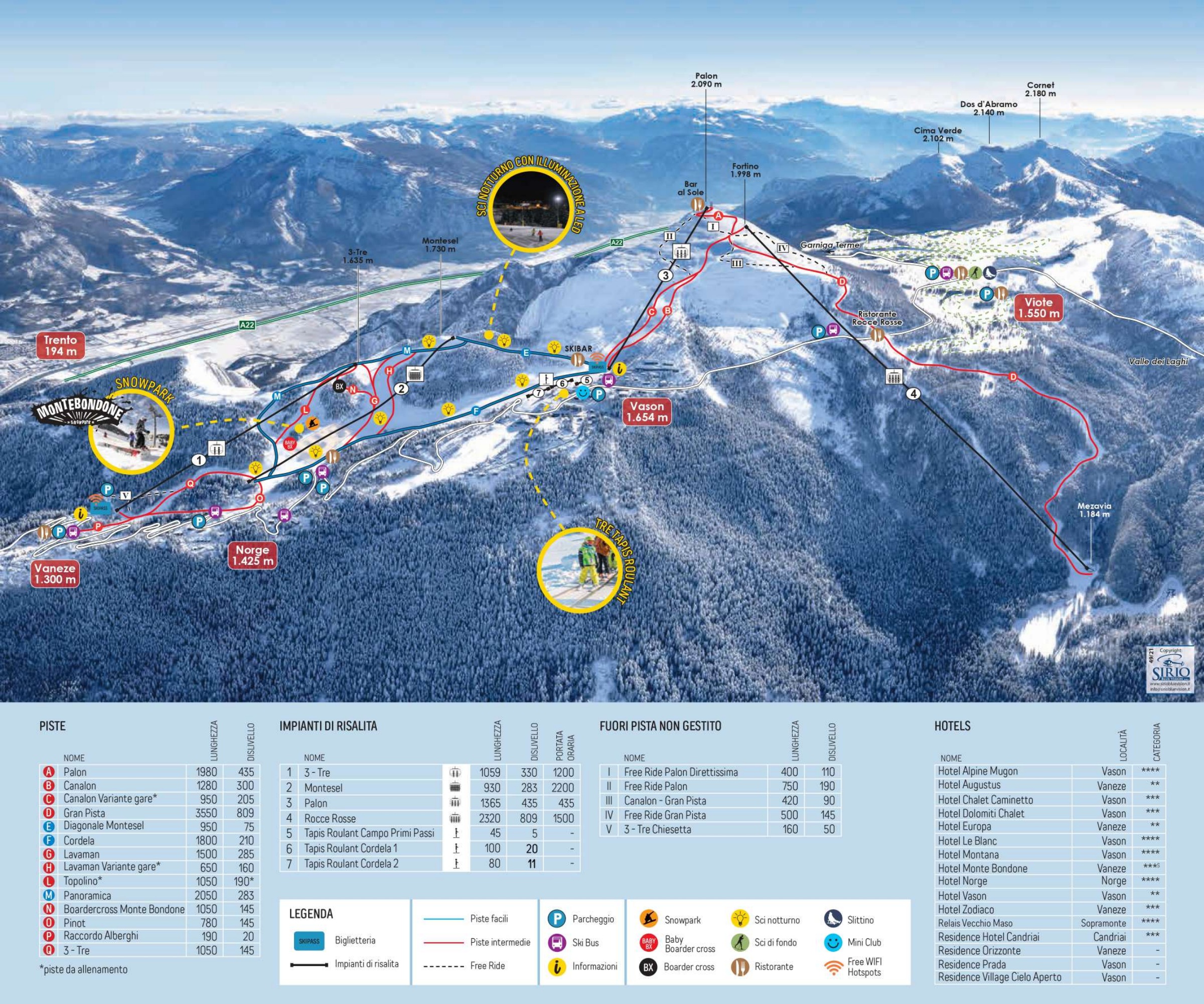 Mapa de pistas de Monte Bondone