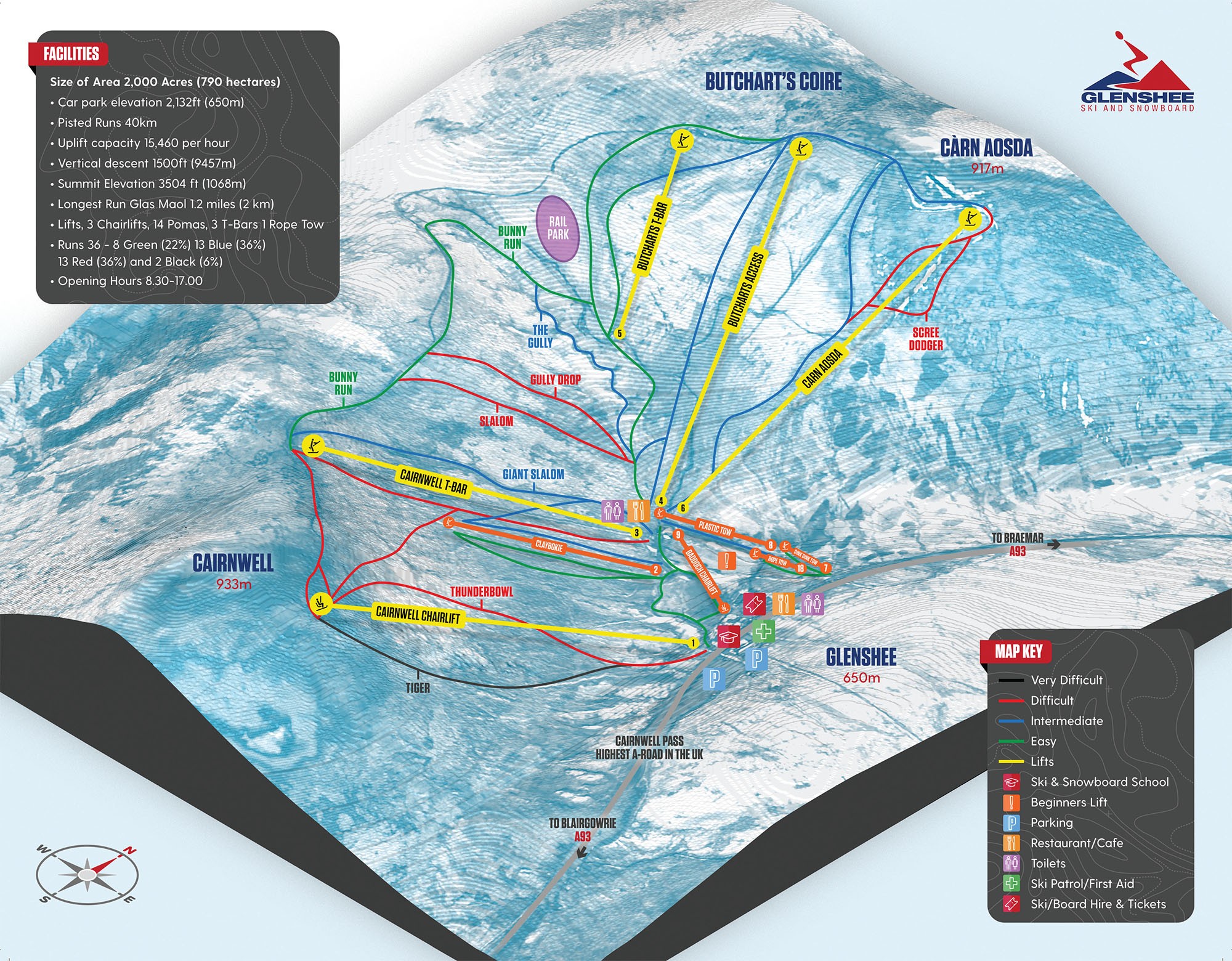 Mappa Piste Glenshee - skimap ufficiale