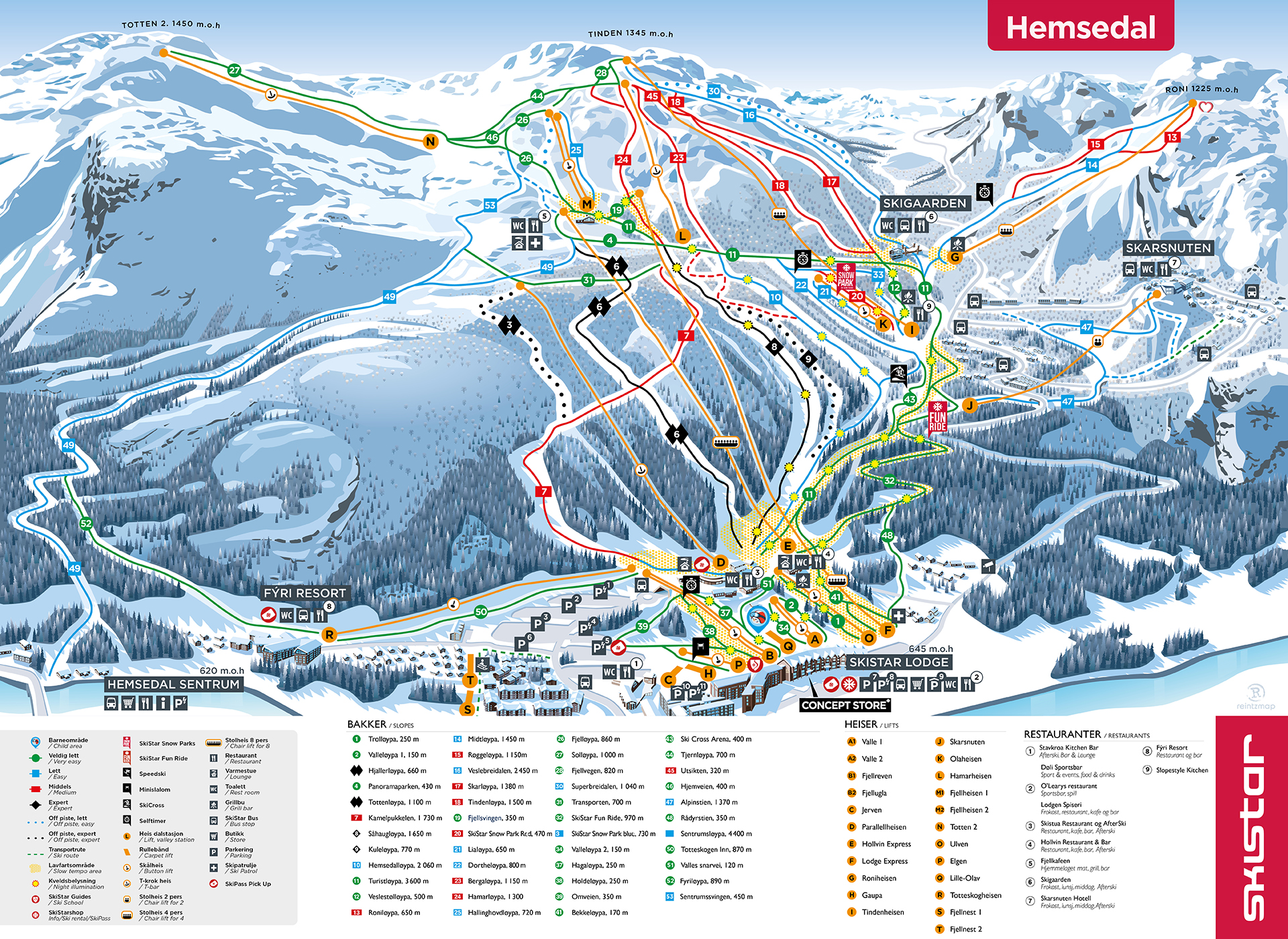 Mappa Piste Hemsedal - skimap ufficiale