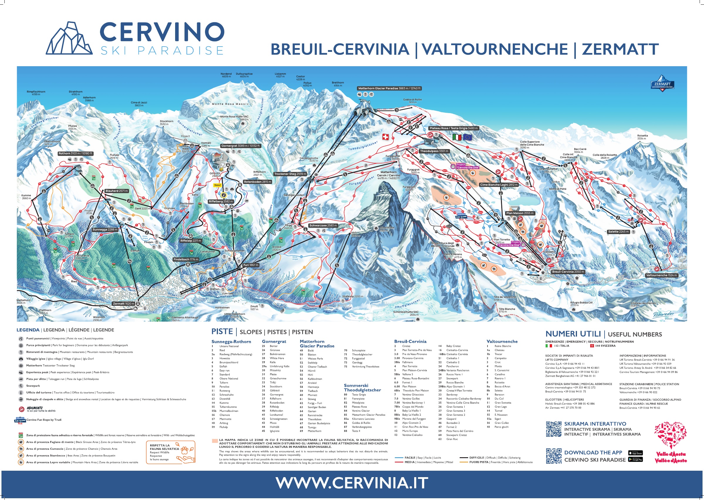 Mapa de pistas de Cervinia - Mapa oficial de esquí