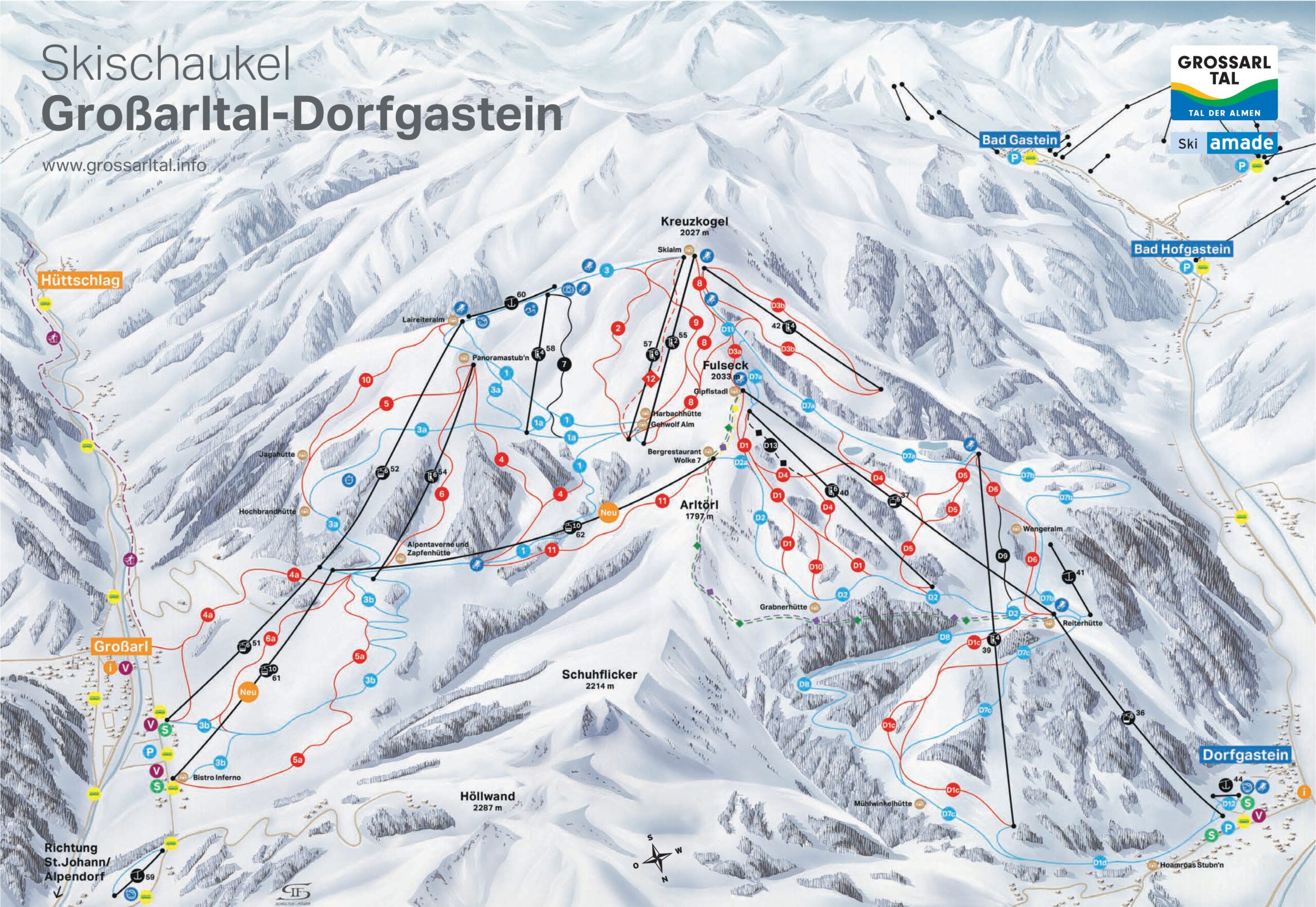 Mappa Piste Dorfgastein–Großarltal: sciare fra due valli e vivere l’inverno nel Salisburghese