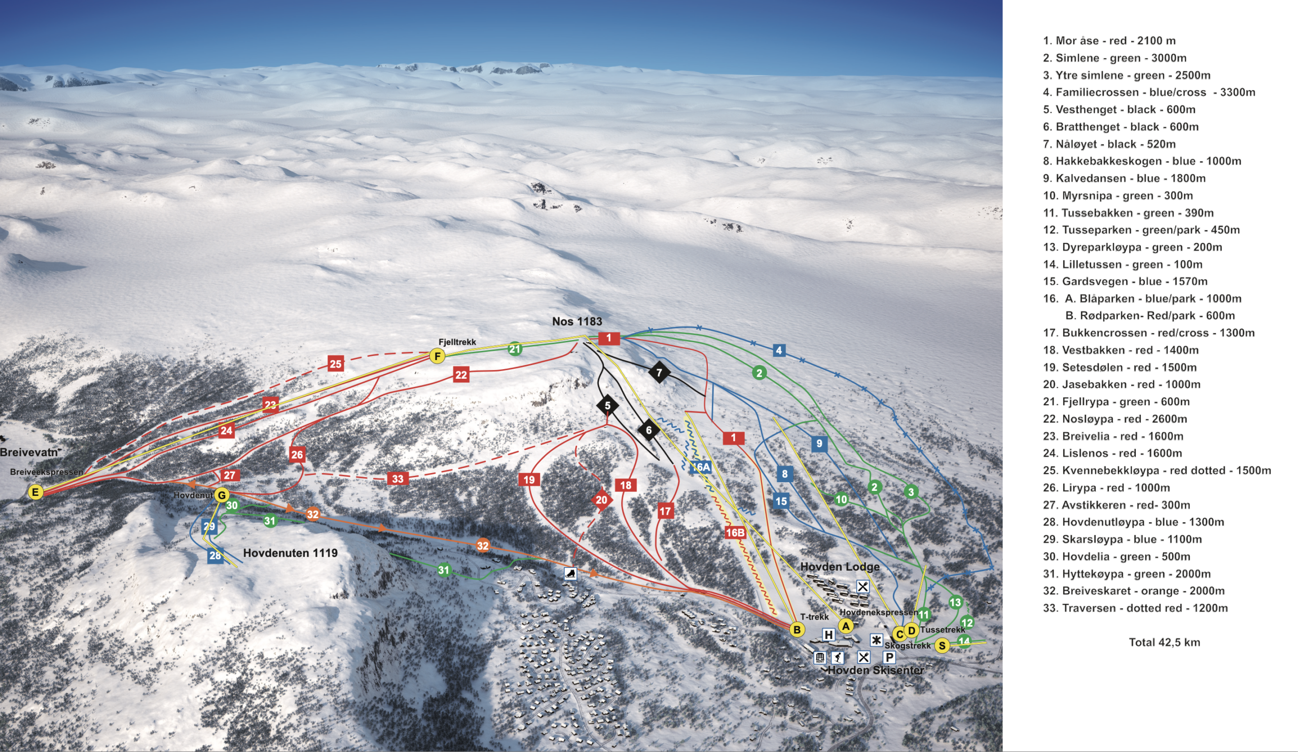Mappa Piste Hovden
