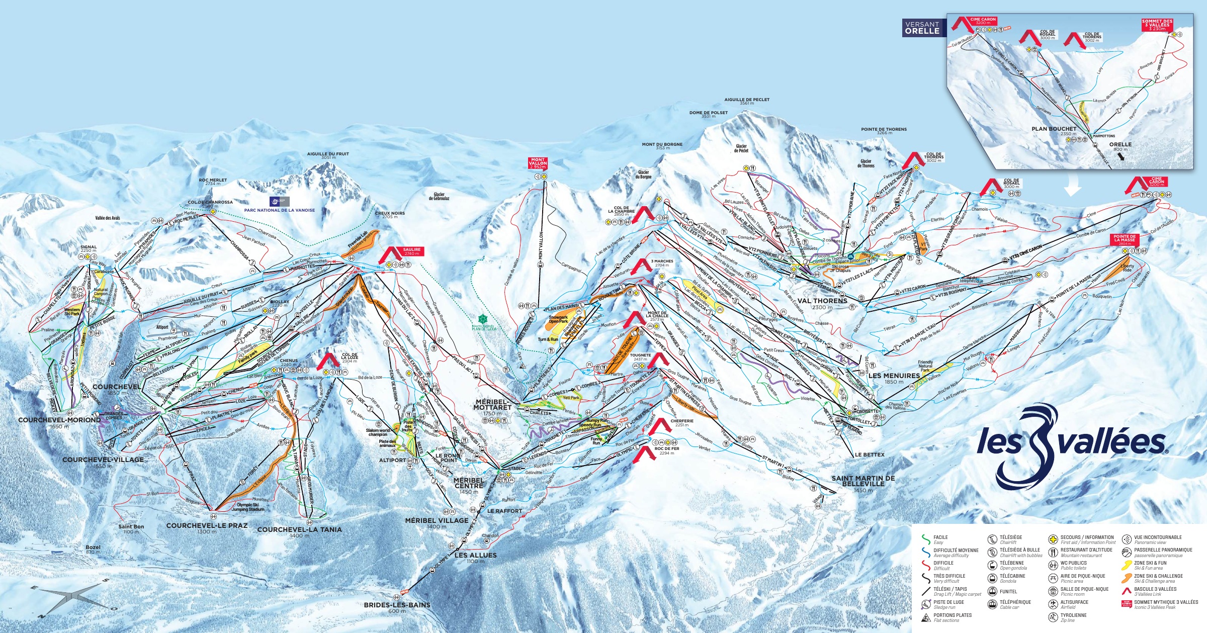 Mappa Piste Les 3 Vallées - skimap ufficiale