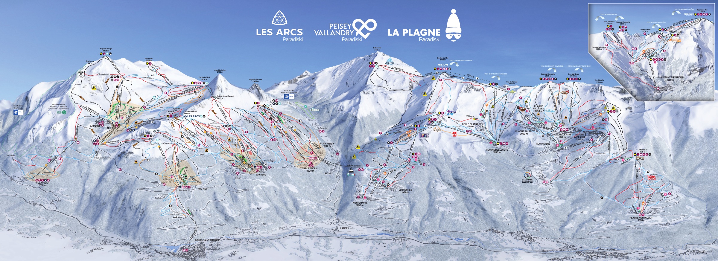 Mappa Piste Les Arcs - skimap ufficiale