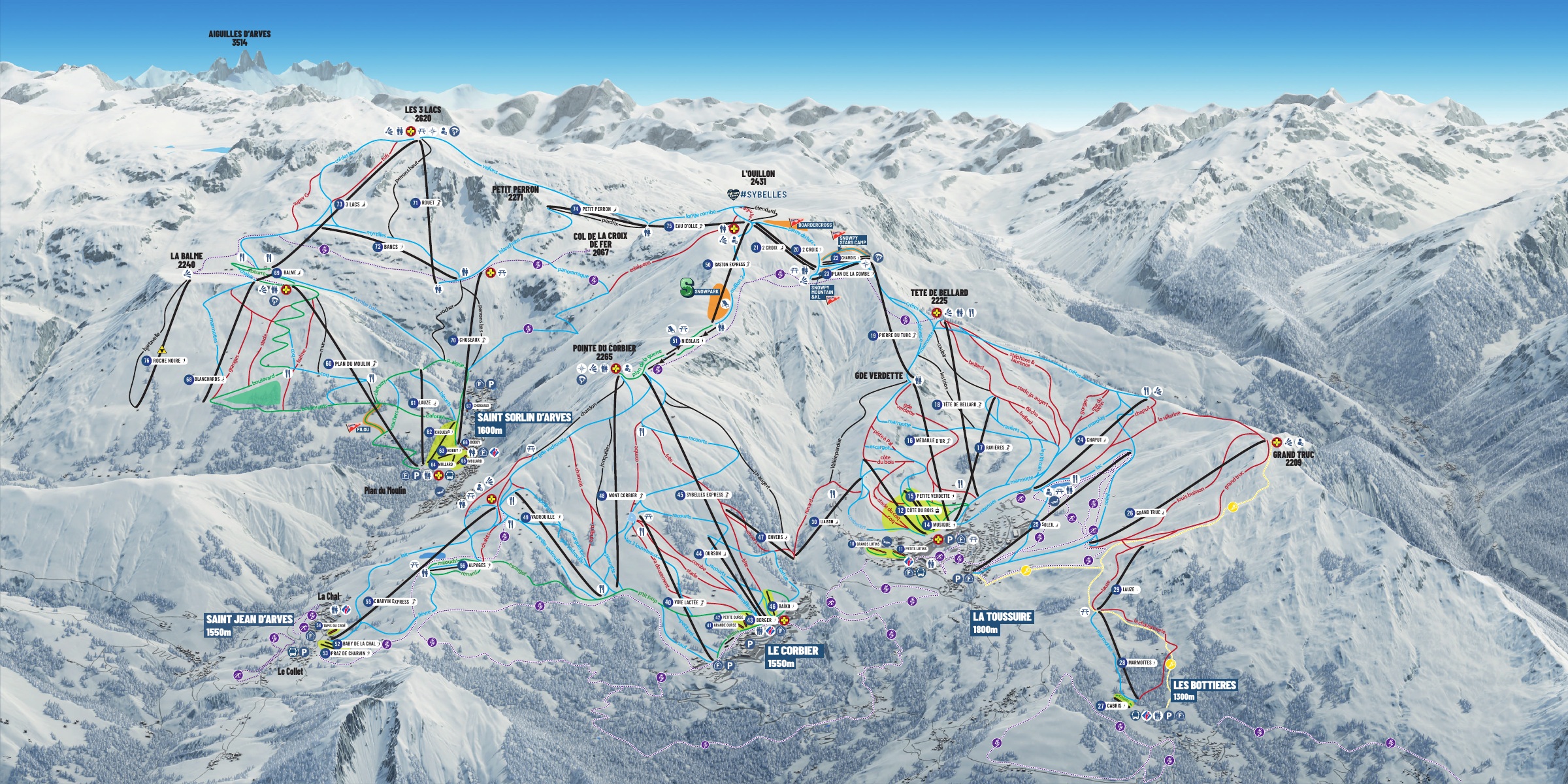 Mappa Piste Les Sybelles - skimap ufficiale