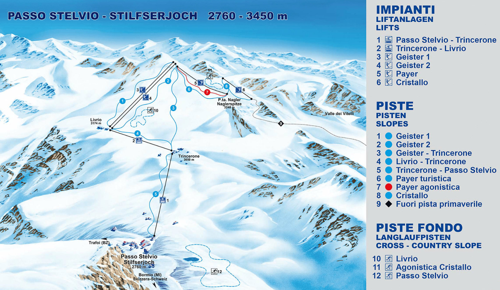 Mapa de pistas de esquí del Paso Stelvio - Mapa oficial de esquí