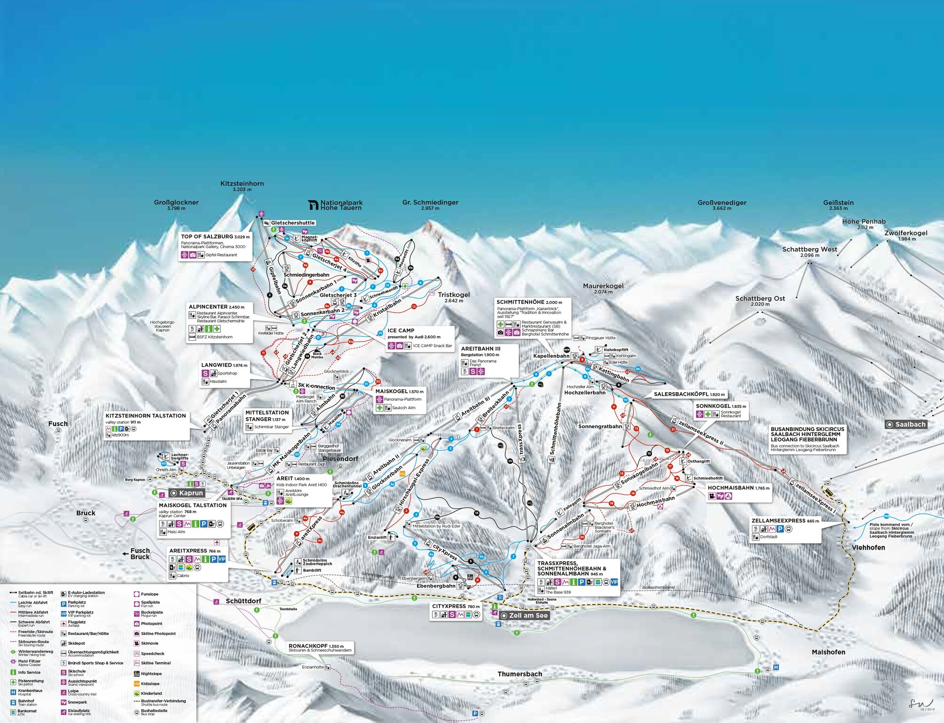 Mapa de pistas de Zell Am See Kaprun - mapa oficial de esquí