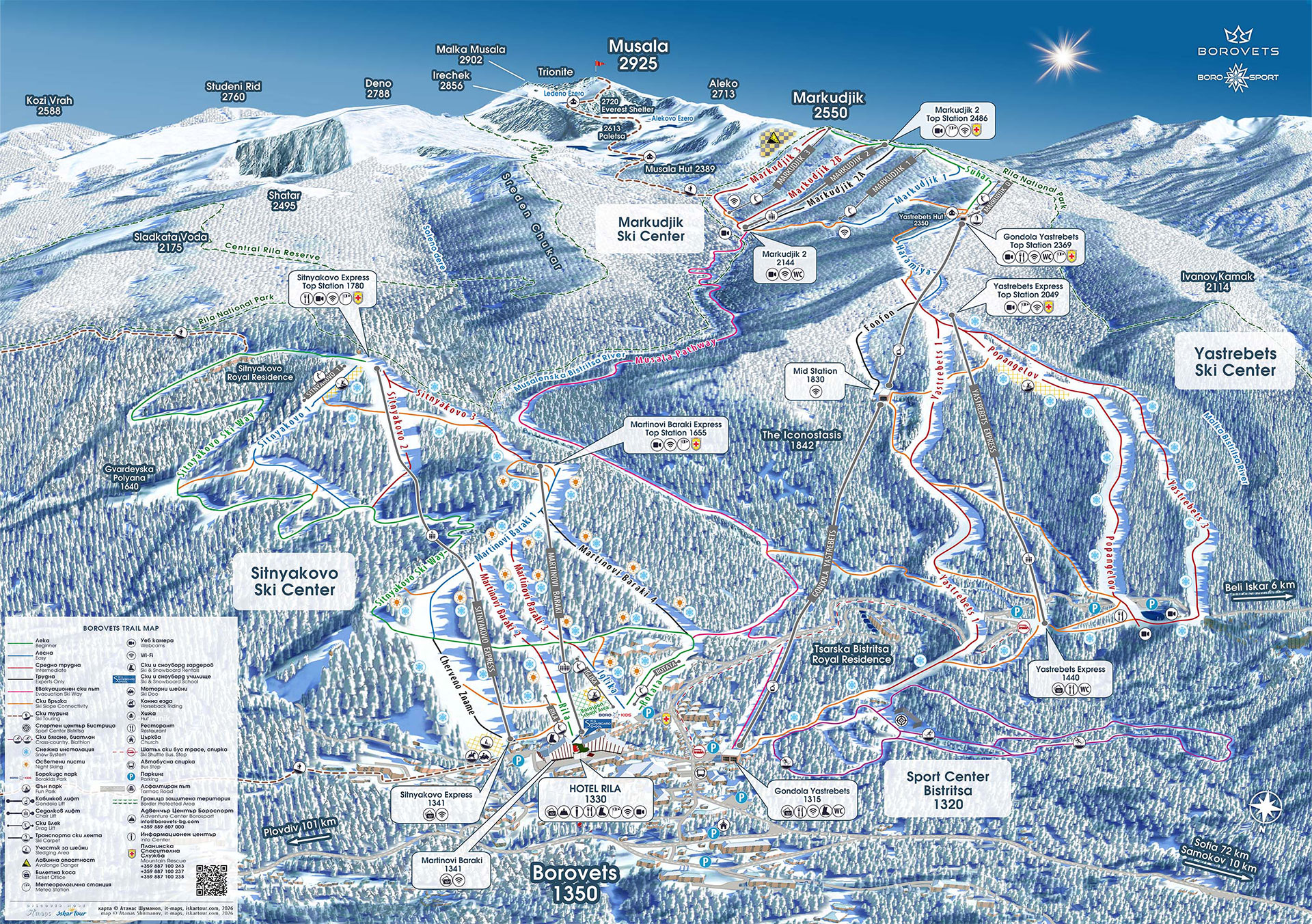 Mappa Piste Borovets - skimap ufficiale